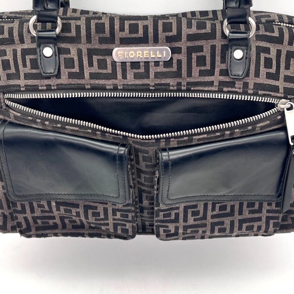 Vanessa Fiorelli Satchel Purse Black Gray Geometric Jacquard Zippers & Snaps - Picture 12 of 16